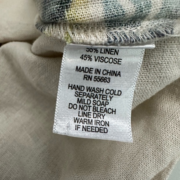 FOR CYNTHIA Women’s Sz M Striped Linen Blend Sleeveless Floral Beige Dress - Picture 8 of 10